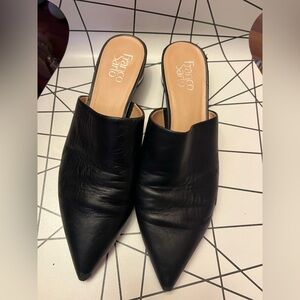 Franco Sarto Viola 3 pointed Toe Mule Blk leather circular block heel sz 10